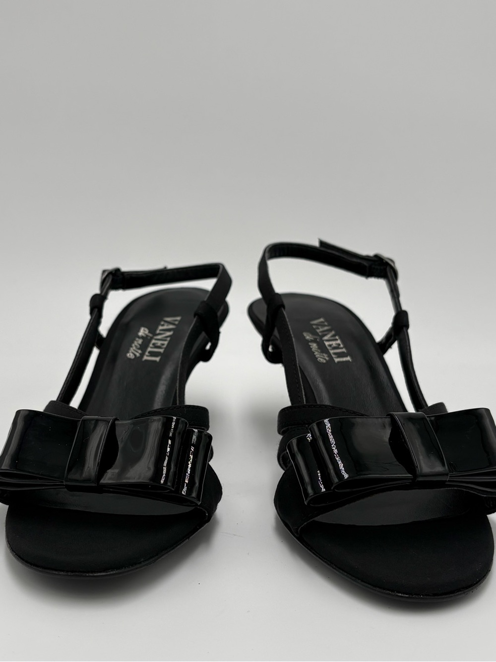 Vaneli Black Patent Bow Slingback Sandals